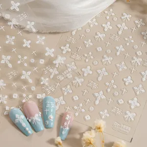 5D embossed nail stickers lace bow cross gothic style DIY manicure nail art decoration