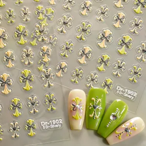 Adesivi per unghie con croce argentata in rilievo 5D, decori manicure gotici fai da te.