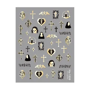 5D embossed golden nail art stickers gothic cross skull Halloween manicure design decors