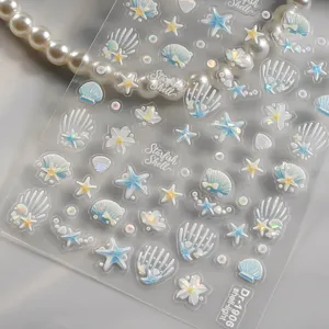 Autocollants d'ongles coquillage étoile de mer gaufrés 5D décalcomANIES de nail art holographiques