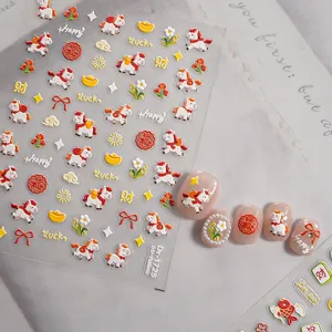 5D embossed cute cartoon pony nail stickers, trendy 3D relievo nail art decals for women.