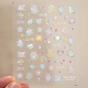 Vista dettagliata di adesivi per unghie scheletro carini olografici goffrati 5D per nail art.