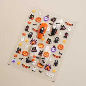 Adesivi per unghie Halloween 5D in rilievo, simpatici teschi di zucca fantasma per nail art.
