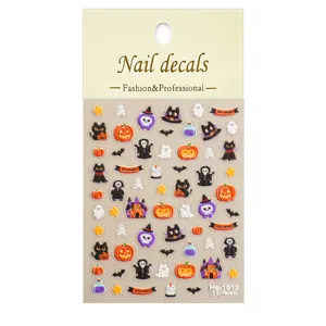 Adesivi per unghie di Halloween goffrati 5D simpatici fantasma zucca gatto decorazioni