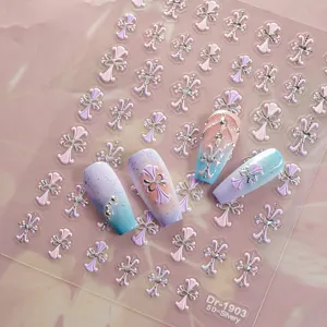 Adesivi per Unghie a Croce Argento Stampato in Rilievo 5D Decalcomanie per Nail Art con Fiocco Gotico Accessori per Manicura Fai da Te per Donne