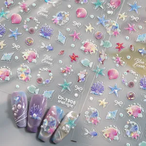 Autocollants d'art d'ongles coquillage en relief 5D etoile de mer decoration