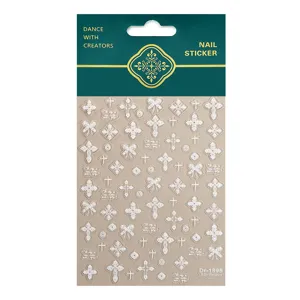 5D embossed cross bow nail stickers lace design manicure decals elegant nail art decorations