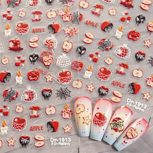 Autocollants d'ongles pomme Halloween 5D en relief pour une manucure festive chic