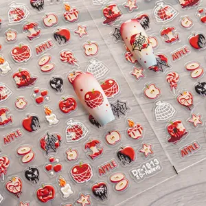 autocollants pour ongles gaufres 5d design pomme halloween details toile d araignee