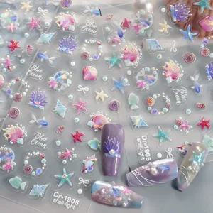 autocollants d'ongles 5d ocean coquillage etoile de mer detail de feuille!