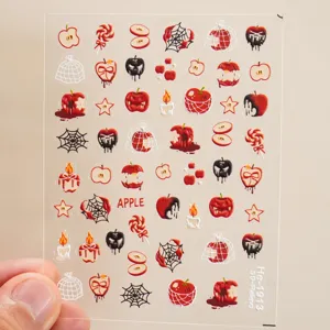 Adesivi per unghie con mele di Halloween goffrati 5D decalcomanie per nail art con mele
