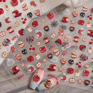 Autocollants d'ongles Halloween gaufrés 5D mignons autocollants crâne araignée nail art