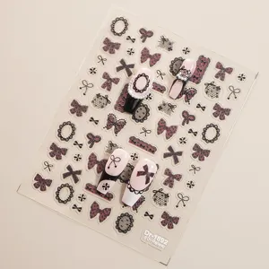 5D relief nail stickers sheet featuring elegant lace, bows, and vintage frames for art.
