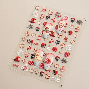 Kit d'autocollants pour ongles 5D Halloween avec motifs de squelette et de pommes.