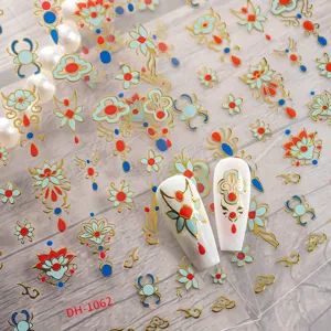 3D Gold Foil Nail Art Stickers Embossed Geometric Floral Design DIY Manicure Decals For Women Nail Decoration