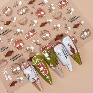 Redanco 5D embossed Chinese style nail stickers flower vase nail art stickers detail