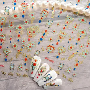 3D Chinese style gold foil nail art stickers DIY manicure decals with elegant designs