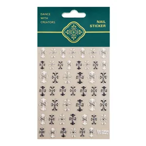 Adesivi per unghie croce argentata goffrata 5D stile barocco gotico manicure fogli