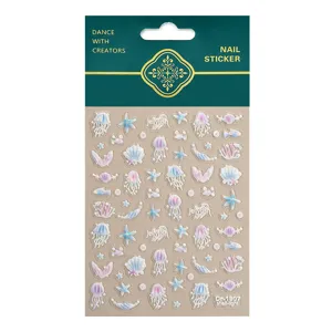 Autocollants d'ongles 5D en relief coquillage avec jolis motifs de meduses et d'etoiles.