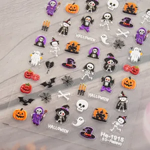 Halloween adesivi per unghie in rilievo 5D simpatici fantasma teschio zucca nail art set