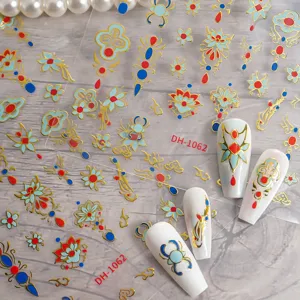 3D gold foil Chinese style nail art stickers elegant palace floral DIY manicure decals