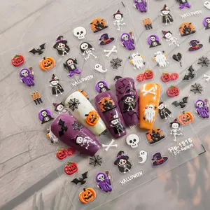 Adesivi per unghie di Halloween in rilievo 5D con fantasmi e zucche per decorare le tue unghie.