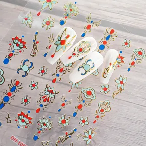 3D gold bronzing nail art stickers Chinese vintage style DIY manicure decorations for women