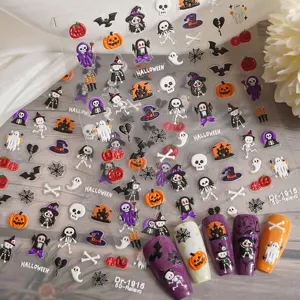 Autocollants d'ongles Halloween en relief 5D fantôme crâne nail art déco fête