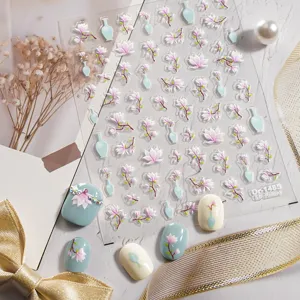 5D embossed nail art stickers, floral and vase designs, exquisite manicure decals for nail decoration.