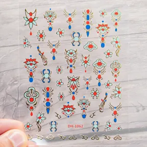 Gold foil 3d nail art stickers ethnic style lotus and cloud design detail view decals