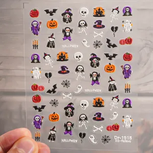 Autocollants d'ongles d'Halloween 5D en relief avec fantômes mignons et citrouilles pour nail art.