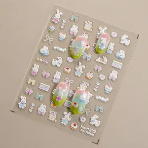 5D cute rabbit nail stickers relievo cartoon bow nail art decals for women girls decor