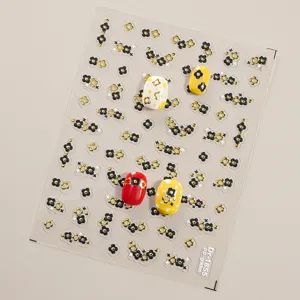 5D Embossed Nail Art Stickers Gold Silver Black Little Flowers Manicure Decals Sheet