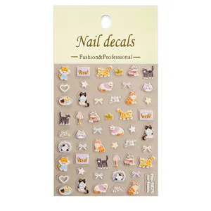 5D embossed cute cat nail art stickers detail view, premium relief design for manicure decor.