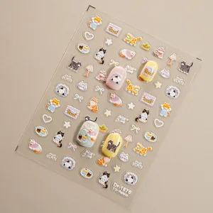 5D embossed cute cat nail stickers set, sweet relief adhesive nail art decals for DIY manicure.