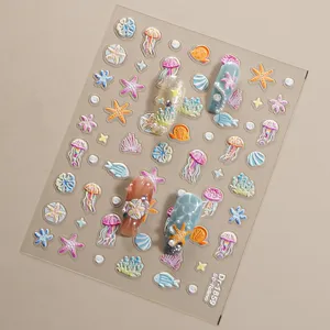 5D embossed marine nail stickers featuring cute jellyfish and starfish designs for cute DIY art.