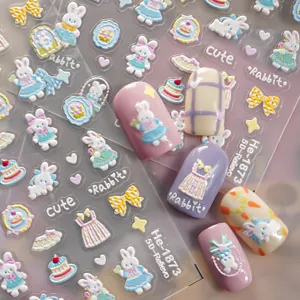 5D embossed cute rabbit bow nail art stickers DIY kawaii bunny manicure decals details
