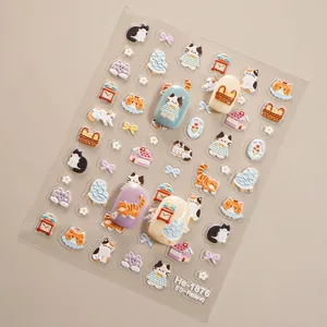 5D embossed cute cat nail art stickers relief adhesive decals for manicure details