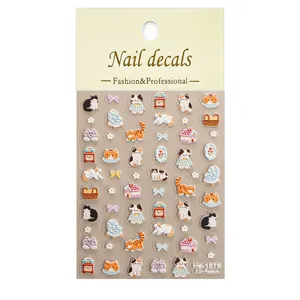 5D embossed cute cat nail art stickers relief self-adhesive decals for manicure decorations
