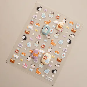 5D embossed cute cat nail stickers 3D relief nail art decals for women diy design