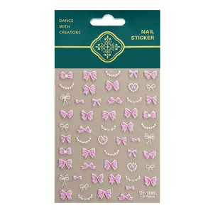 5D reliëf roze strik nagelstickers parel charme zelfklevende manicure stickers voor schattige nagel