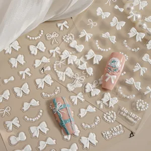 5D embossed nail stickers cute bow pearl nail art decals for chic DIY manicure decor