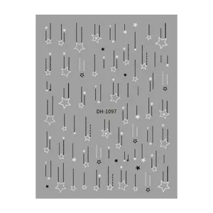 3D star nail sticker detail showing hanging pentagram patterns and model DH-1097 code.