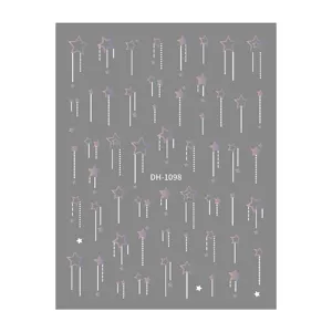 Holographic star nail stickers sheet with hanging line design, DIY manicure accessory for cute nail art.