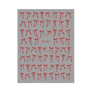 Red 3D bow nail art stickers decal for manicure decoration and DIY nail design style.