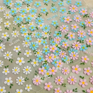 3D Floral Nail Art Stickers White Blue Pink Daisy Adhesive Decals For Women DIY Manicure Nail Decoration Accessories