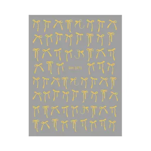 3D golden yellow bow nail art stickers self-adhesive manicure decals sheet for nail design