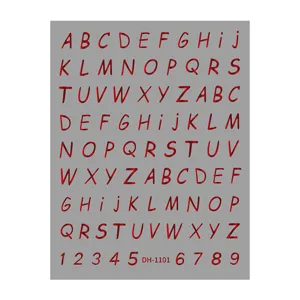 Alphabet nail art sticker sheet red letters numbers DIY manicure decal decoration DH-1101
