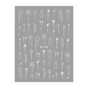 Nail art stickers sheet featuring silver pentagram and shooting star designs, model DH-1098.
