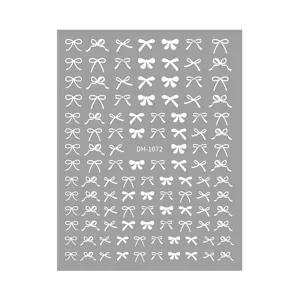 3D white bow nail art stickers adhesive decals sheet for trendy manicure designs style